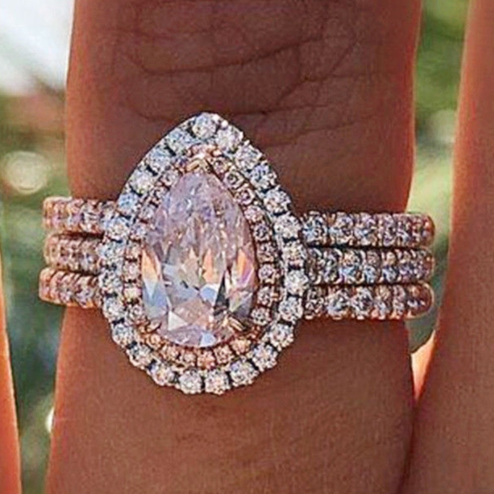 Pink Raindrop Shaped Silver Finish Ladies Ring